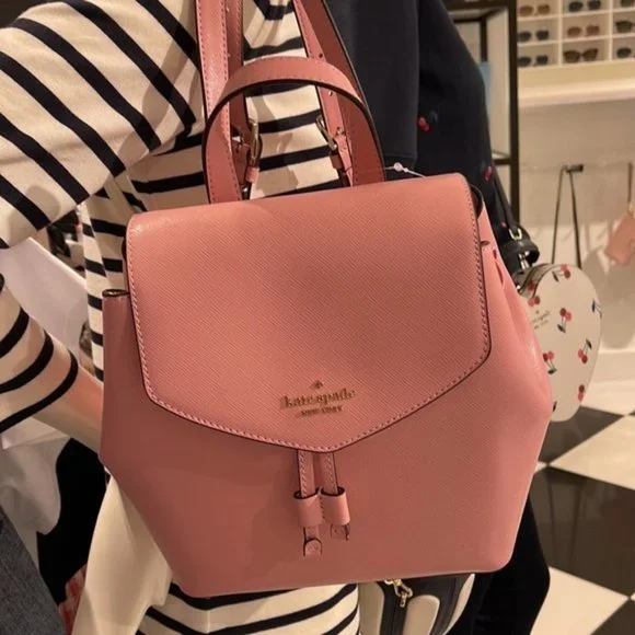 Kate Spade Lizzie Medium Flap Backpack Bright Carnation - Picture 2 of 16